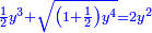\scriptstyle{\color{blue}{\frac{1}{2}y^3+\sqrt{\left(1+\frac{1}{2}\right)y^4}=2y^2}}