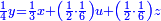 \scriptstyle{\color{blue}{\frac{1}{4}y=\frac{1}{3}x+\left(\frac{1}{2}\sdot\frac{1}{6}\right)u+\left(\frac{1}{2}\sdot\frac{1}{6}\right)z}}