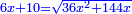 \scriptstyle{\color{blue}{6x+10=\sqrt{36x^2+144x}}}