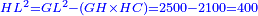 \scriptstyle{\color{blue}{HL^2=GL^2-\left(GH\times HC\right)=2500-2100=400}}