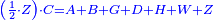 \scriptstyle{\color{blue}{\left(\frac{1}{2}\sdot Z\right)\sdot C=A+B+G+D+H+W+Z}}