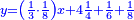 \scriptstyle{\color{blue}{y=\left(\frac{1}{3}\sdot\frac{1}{8}\right)x+4\frac{1}{4}+\frac{1}{6}+\frac{1}{8}}}