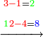 \scriptstyle\xrightarrow{\begin{align}&\scriptstyle{\color{red}{3-1}}={\color{green}{2}}\\&\scriptstyle{\color{green}{1}}{\color{red}{2-4}}={\color{blue}{8}}\\\end{align}}
