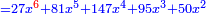 \scriptstyle{\color{blue}{=27x^{\color{red}{6}}+81x^5+147x^4+95x^3+50x^2}}