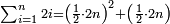 \scriptstyle\sum_{i=1}^n 2i=\left(\frac{1}{2}\sdot2n\right)^2+\left(\frac{1}{2}\sdot2n\right)