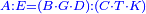 \scriptstyle{\color{blue}{A:E=\left(B\sdot G\sdot D\right):\left(C\sdot T\sdot K\right)}}