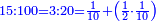 \scriptstyle{\color{blue}{15:100=3:20=\frac{1}{10}+\left(\frac{1}{2}\sdot\frac{1}{10}\right)}}