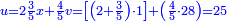 \scriptstyle{\color{blue}{u=2\frac{3}{5}x+\frac{4}{5}v=\left[\left(2+\frac{3}{5}\right)\sdot1\right]+\left(\frac{4}{5}\sdot28\right)=25}}