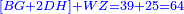 \scriptstyle{\color{blue}{\left[BG+2DH\right]+WZ=39+25=64}}