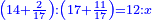 \scriptstyle{\color{blue}{\left(14+\frac{2}{17}\right):\left(17+\frac{11}{17}\right)=12:x}}