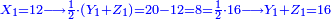\scriptstyle{\color{blue}{X_1=12\longrightarrow\frac{1}{2}\sdot\left(Y_1+Z_1\right)=20-12=8=\frac{1}{2}\sdot16\longrightarrow Y_1+Z_1=16}}