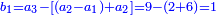 \scriptstyle{\color{blue}{b_1=a_3-\left[\left(a_2-a_1\right)+a_2\right]=9-\left(2+6\right)=1}}