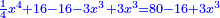 \scriptstyle{\color{blue}{\frac{1}{4}x^4+16-16-3x^3+3x^3=80-16+3x^3}}