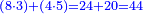 \scriptstyle{\color{blue}{\left(8\sdot3\right)+\left(4\sdot5\right)=24+20=44}}