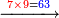 \scriptstyle\xrightarrow{{\color{red}{7\times9}}={\color{blue}{63}}}