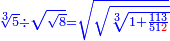 \scriptstyle{\color{blue}{\sqrt[3]{5}\div\sqrt{\sqrt{8}}=\sqrt{\sqrt{\sqrt[3]{1+\frac{113}{51{\color{red}{2}}}}}}}}