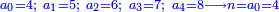 \scriptstyle{\color{blue}{a_0=4;\ a_1=5;\ a_2=6;\ a_3=7;\ a_4=8\longrightarrow n=a_0=4}}