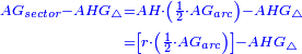 \scriptstyle{\color{blue}{\begin{align}\scriptstyle AG_{sector}-AHG_{\triangle}&\scriptstyle=AH\sdot\left(\frac{1}{2}\sdot AG_{arc}\right)-AHG_{\triangle}\\&\scriptstyle=\left[r\sdot\left(\frac{1}{2}\sdot AG_{arc}\right)\right]-AHG_{\triangle}\\\end{align}}}