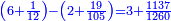 \scriptstyle{\color{blue}{\left(6+\frac{1}{12}\right)-\left(2+\frac{19}{105}\right)=3+\frac{1137}{1260}}}