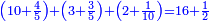 \scriptstyle{\color{blue}{\left(10+\frac{4}{5}\right)+\left(3+\frac{3}{5}\right)+\left(2+\frac{1}{10}\right)=16+\frac{1}{2}}}