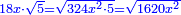 \scriptstyle{\color{blue}{18x\sdot\sqrt{5}=\sqrt{324x^2\sdot5}=\sqrt{1620x^2}}}