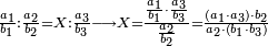\scriptstyle\frac{a_1}{b_1}:\frac{a_2}{b_2}=X:\frac{a_3}{b_3}\longrightarrow X=\frac{\frac{a_1}{b_1}\sdot\frac{a_3}{b_3}}{\frac{a_2}{b_2}}=\frac{\left(a_1\sdot a_3\right)\sdot b_2}{a_2\sdot\left(b_1\sdot b_3\right)}