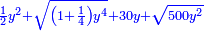 \scriptstyle{\color{blue}{\frac{1}{2}y^2+\sqrt{\left(1+\frac{1}{4}\right)y^4}+30y+\sqrt{500y^2}}}