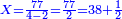 \scriptstyle{\color{blue}{X=\frac{77}{4-2}=\frac{77}{2}=38+\frac{1}{2}}}