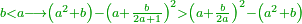 \scriptstyle{\color{OliveGreen}{b<a\longrightarrow\left(a^2+b\right)-\left(a+\frac{b}{2a+1}\right)^2>\left(a+\frac{b}{2a}\right)^2-\left(a^2+b\right)}}
