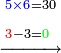 \scriptstyle\xrightarrow{\begin{align}&\scriptstyle{\color{blue}{5\times6}}=30\\&\scriptstyle{\color{red}{3}}-3={\color{green}{0}}\\\end{align}}