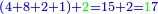 \scriptstyle{\color{blue}{\left(4+8+2+1\right)+{\color{green}{2}}=15+2={\color{green}{1}}7}}