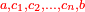 \scriptstyle{\color{red}{a,c_1,c_2,\ldots,c_n,b}}