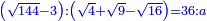 \scriptstyle{\color{blue}{\left(\sqrt{144}-3\right):\left(\sqrt{4}+\sqrt{9}-\sqrt{16}\right)=36:a}}