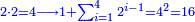 \scriptstyle{\color{blue}{2\sdot2=4\longrightarrow1+\sum_{i=1}^4 2^{i-1}=4^2=16}}