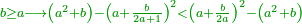 \scriptstyle{\color{OliveGreen}{b\ge a\longrightarrow\left(a^2+b\right)-\left(a+\frac{b}{2a+1}\right)^2<\left(a+\frac{b}{2a}\right)^2-\left(a^2+b\right)}}