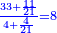 \scriptstyle{\color{blue}{\frac{33+\frac{11}{21}}{4+\frac{4}{21}}=8}}