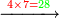\scriptstyle\xrightarrow{{\color{red}{4\times7=}}{\color{green}{28}}}