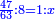 \scriptstyle{\color{blue}{\frac{47}{63}:8=1:x}}