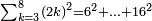 \scriptstyle\sum_{k=3}^{8} \left(2k\right)^2=6^2+\ldots+16^2