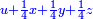 \scriptstyle{\color{blue}{u+\frac{1}{4}x+\frac{1}{4}y+\frac{1}{4}z}}