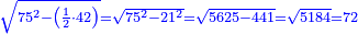 \scriptstyle{\color{blue}{\sqrt{75^2-\left(\frac{1}{2}\sdot42\right)}=\sqrt{75^2-21^2}=\sqrt{5625-441}=\sqrt{5184}=72}}