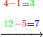 \scriptstyle\xrightarrow{\begin{align}&\scriptstyle{\color{red}{4-1}}={\color{green}{3}}\\&\scriptstyle{\color{green}{12}}{\color{red}{-5}}={\color{blue}{7}}\\\end{align}}