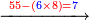\scriptstyle\xrightarrow{{\color{red}{55-\left({\color{blue}{6}}\times8\right)=}}{\color{blue}{7}}}