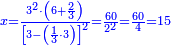 \scriptstyle{\color{blue}{x=\frac{3^2\sdot\left(6+\frac{2}{3}\right)}{\left[3-\left(\frac{1}{3}\sdot3\right)\right]^2}=\frac{60}{2^2}=\frac{60}{4}=15}}