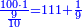 \scriptstyle{\color{blue}{\frac{100\sdot1}{\frac{9}{10}}=111+\frac{1}{9}}}