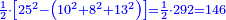 \scriptstyle{\color{blue}{\frac{1}{2}\sdot\left[25^2-\left(10^2+8^2+13^2\right)\right]=\frac{1}{2}\sdot292=146}}